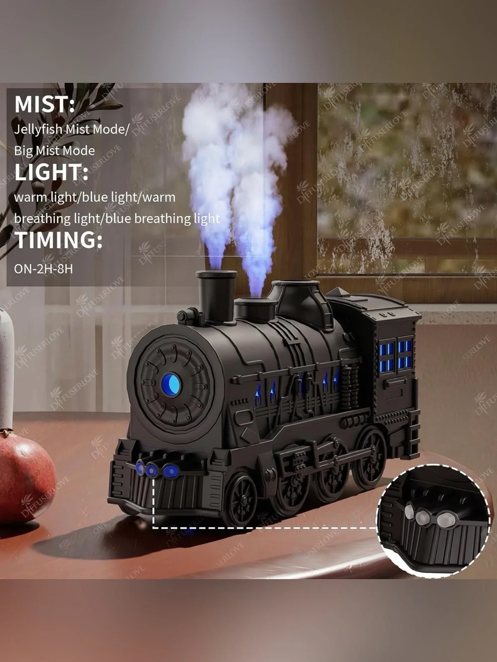 🚂💨 Diffuserlove Train Essential Oil Diffuser – 300ML Cool Mist Humidifier
